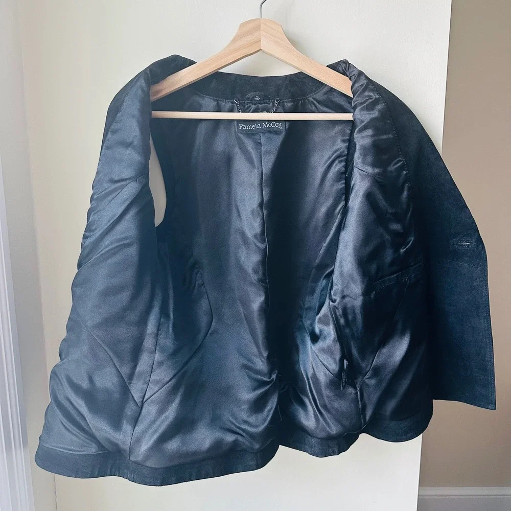 Pamela‎ McCoy Couture Black Suede Leather Asymmetrical Zip Vest Womens XS - Picture 9 of 13